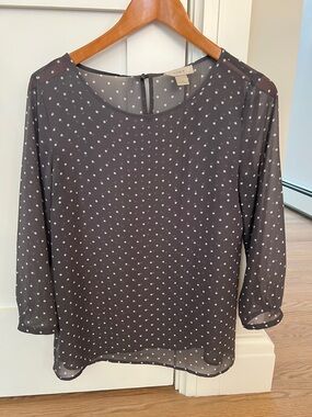 LOFT Charcoal Gray Polka Dot Sheer Top